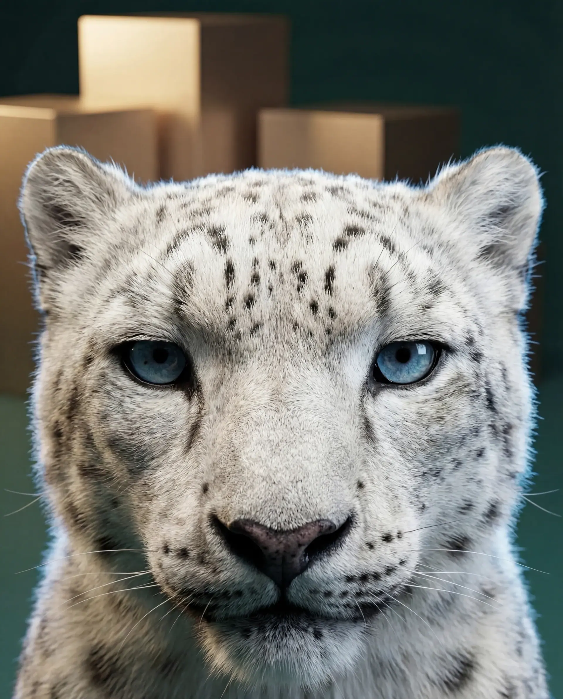 Leo Jewelries campaign frame: close-up of a snow leopard, produced with AI