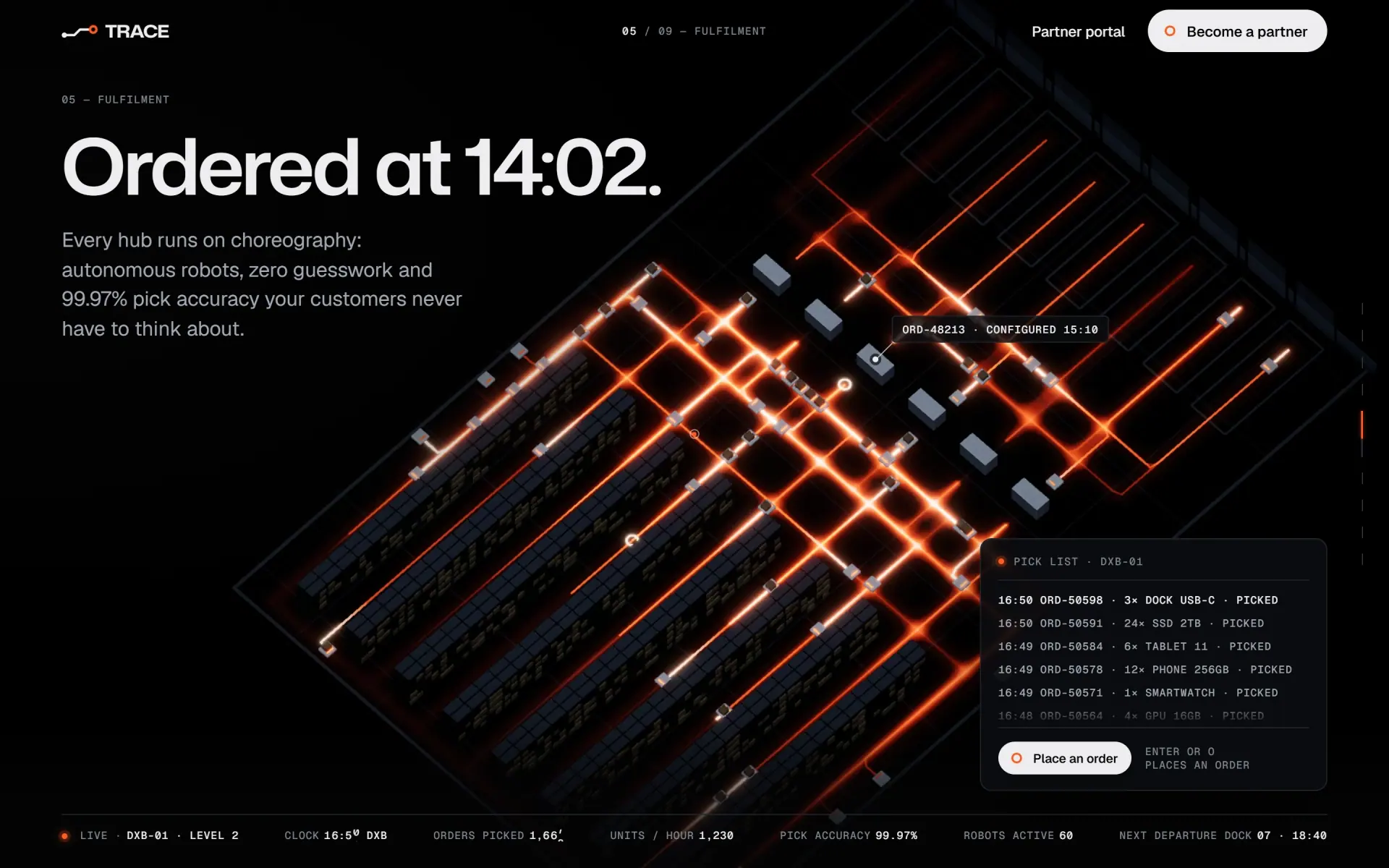 TRACE concept: Fulfilment from above (screenshot of the live demo)