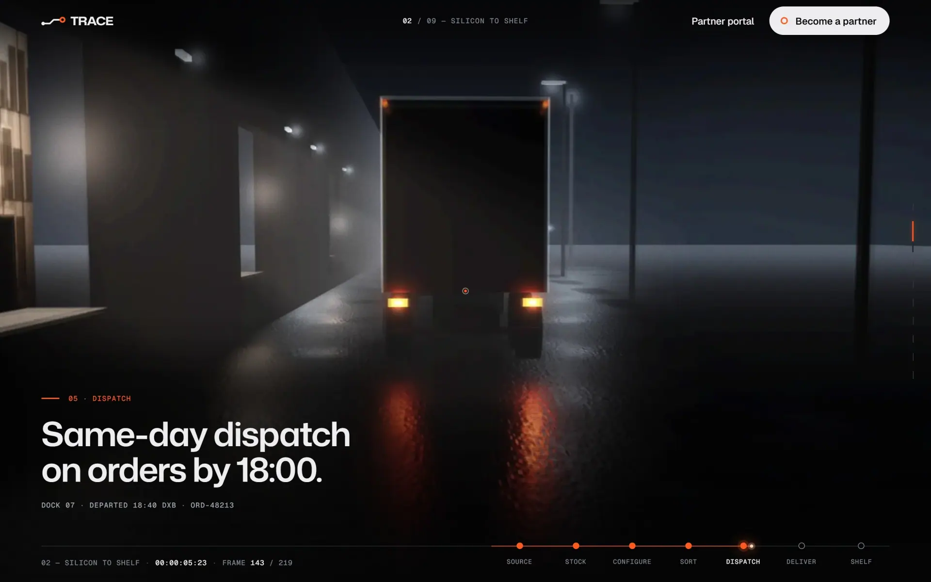 TRACE concept: Follow one unit (screenshot of the live demo)