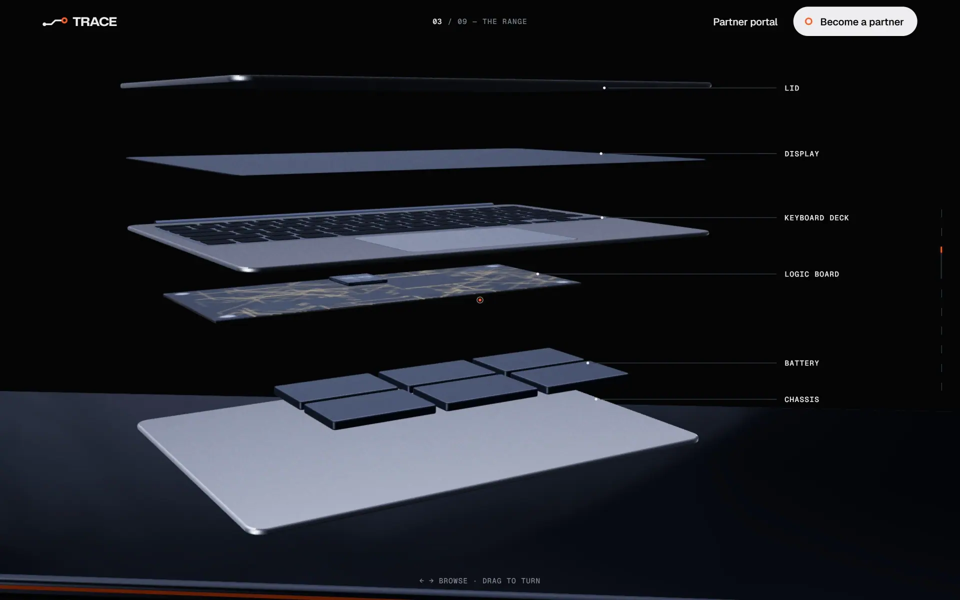 TRACE concept: The range, in 3D (screenshot of the live demo)
