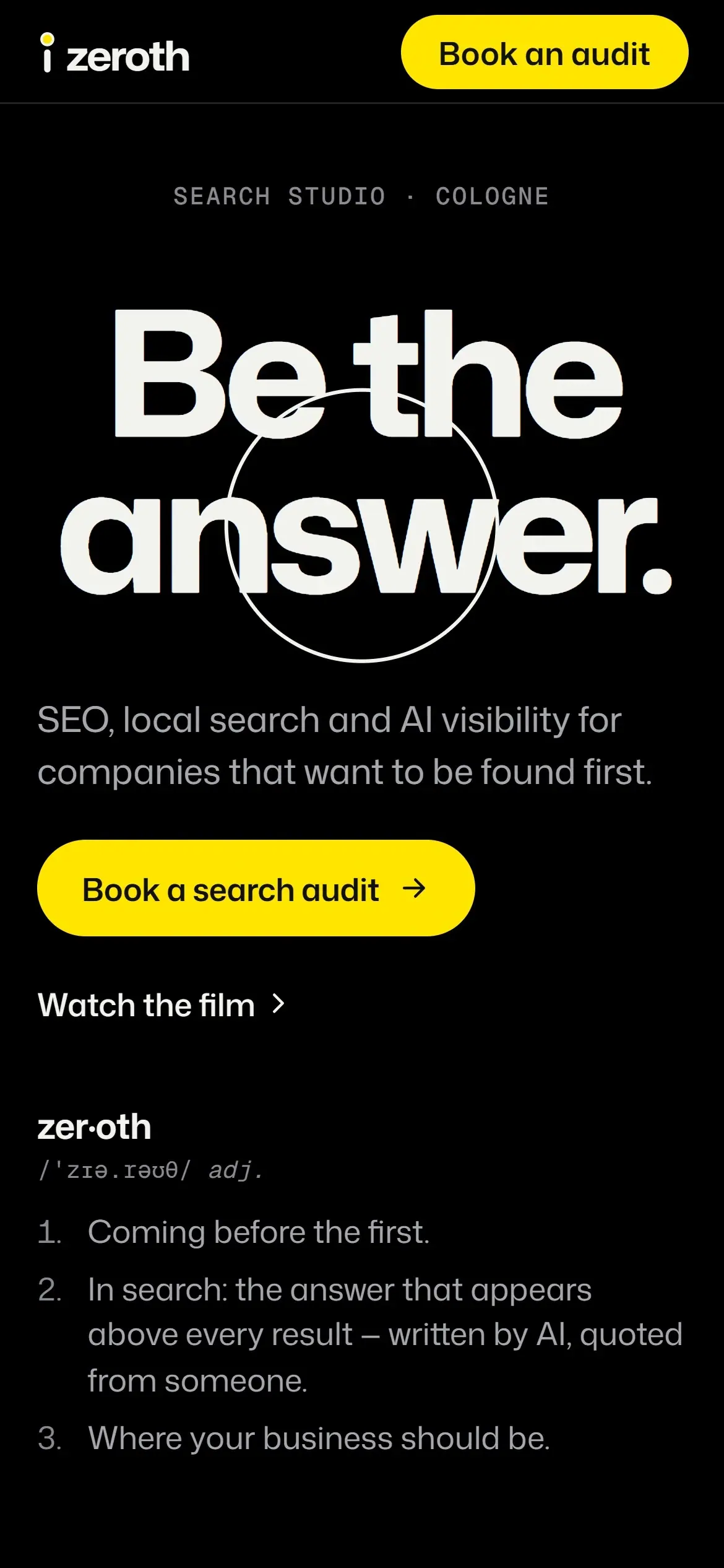 Zeroth concept on a phone, screen 1 of 3 (screenshot)