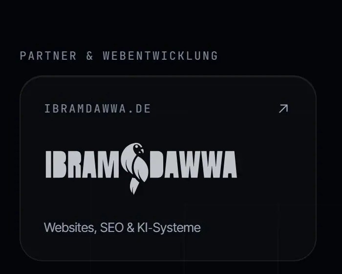 Footer of CDM Computerservice: “Partner & Webentwicklung” with the Ibram & Dawwa logo and “Websites, SEO & KI-Systeme” (screenshot)